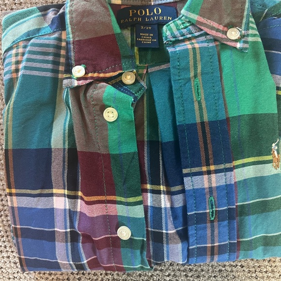 Toddler boy size 2t long sleeve button down  polo shirt multi color. Gently worn - Picture 3 of 9